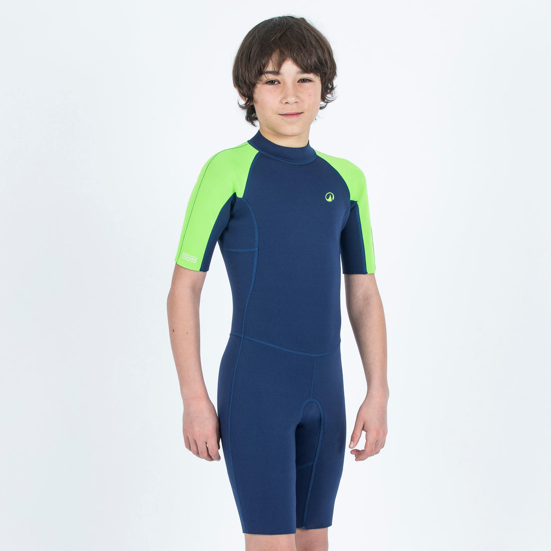 Surf shorty voor kinderen. 1.5 mm yulex100 - blauw/groen