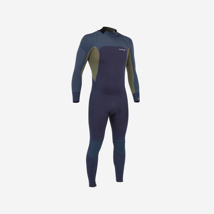 Wetsuit voor heren 500 neopreen 3/2 mm blauw/kaki