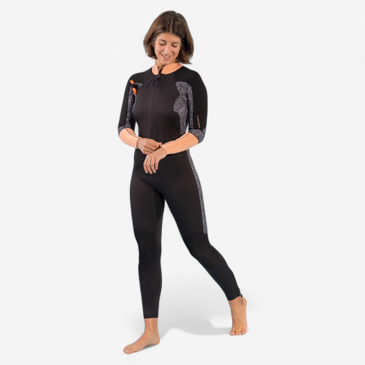 Wetsuit voor aquawalking dames 3/2 mm zwart koraal