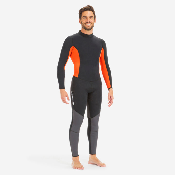 Wetsuit voor zeilen genaaid/gelijmd neopreen 3/2 mm heren 500 zwart/oranje